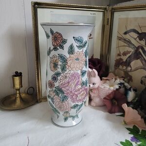 Famille Style Rose Vase With Embossed Floral Design Gold Gilding